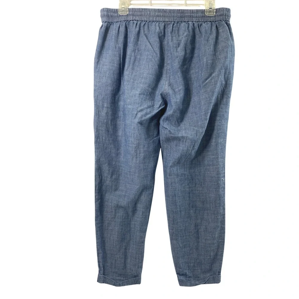 J.Crew Pants Women 10‎ Blue Chambray Drawstring Cuffed Tapered Coastal Nautical